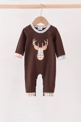 Brown deer applique romper
