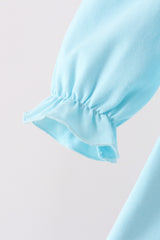 Blue bow french knot ruffle plaid bloomer set