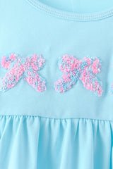 Blue bow french knot plaid pants set