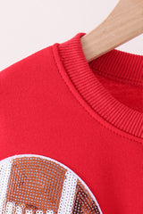 Red football sequin mom&me top