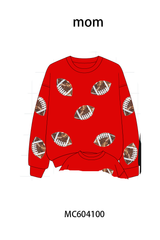 Red football sequin mom&me top