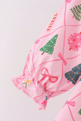 Pink Christmas Tree Embroidery Bloomer Set