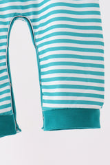 Green Christmas Tree Embroidery Stripe Romper