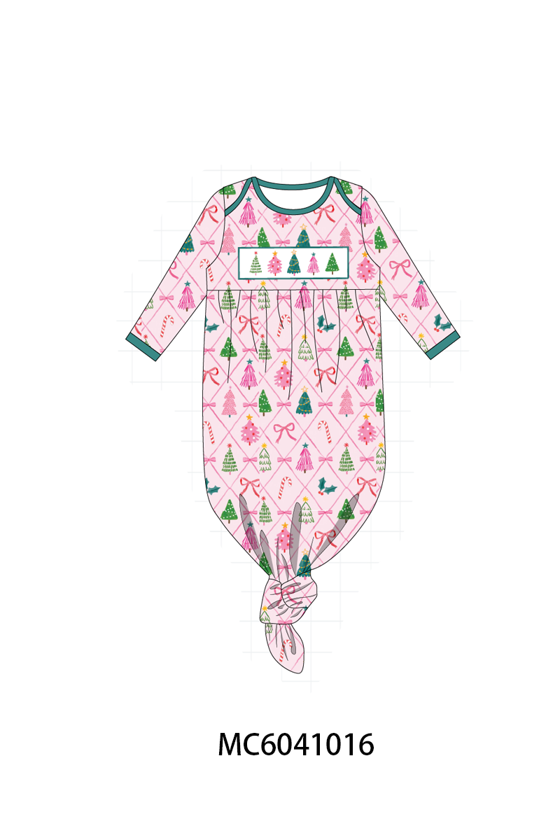 Pink Christmas Tree Embroidery Gown