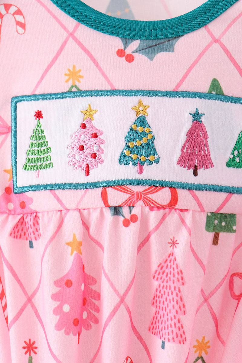 Pink Christmas Tree Embroidery Gown