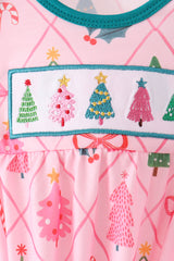 Pink Christmas Tree Embroidery Gown