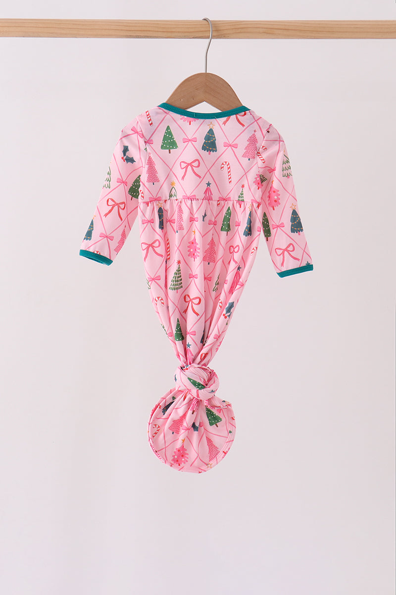 Pink Christmas Tree Embroidery Gown