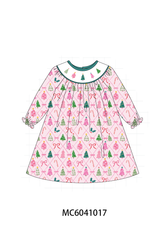 Pink Christmas Tree Embroidery Dress