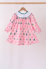 Pink Christmas Tree Embroidery Dress