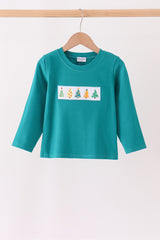 Green Christmas Tree Embroidery Top