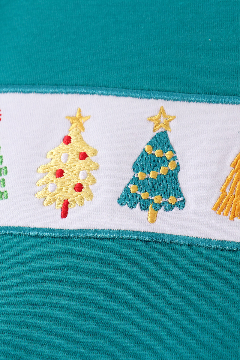 Green Christmas Tree Embroidery Top