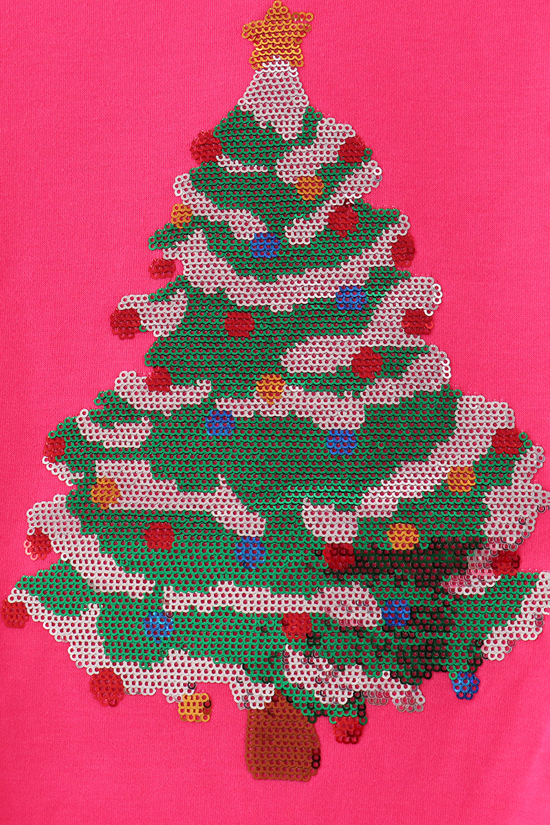 Hot Pink Christmas Tree Sequin Mom&me Top