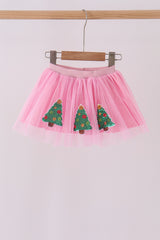 Pink Christmas Tree Sequin Skort