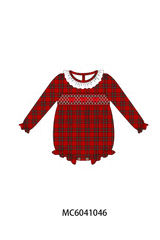 Red Plaid Bow Smocked Ruffe Bubble
