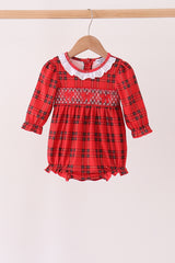 Red Plaid Bow Smocked Ruffe Bubble
