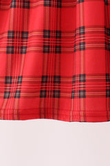 Red Plaid Bow Smocked Ruffe Dress