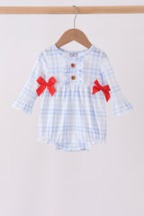 Blue Plaid Bow Ruffle Bubble