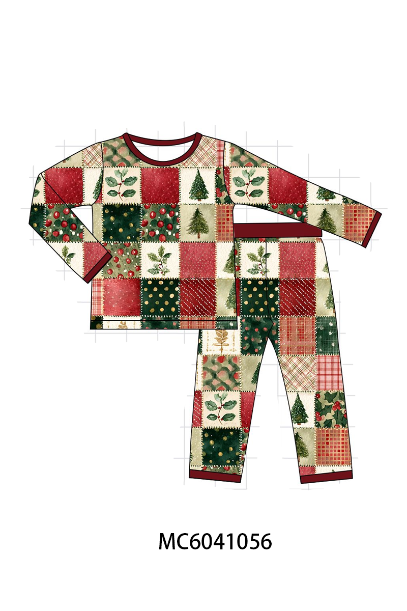 Maroon Checkered Tree Pajama Set