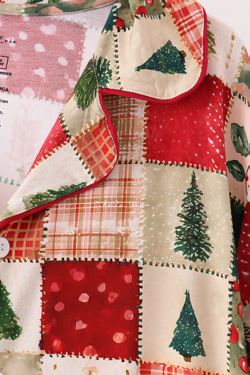 Maroon Checkered Tree Mom Gown