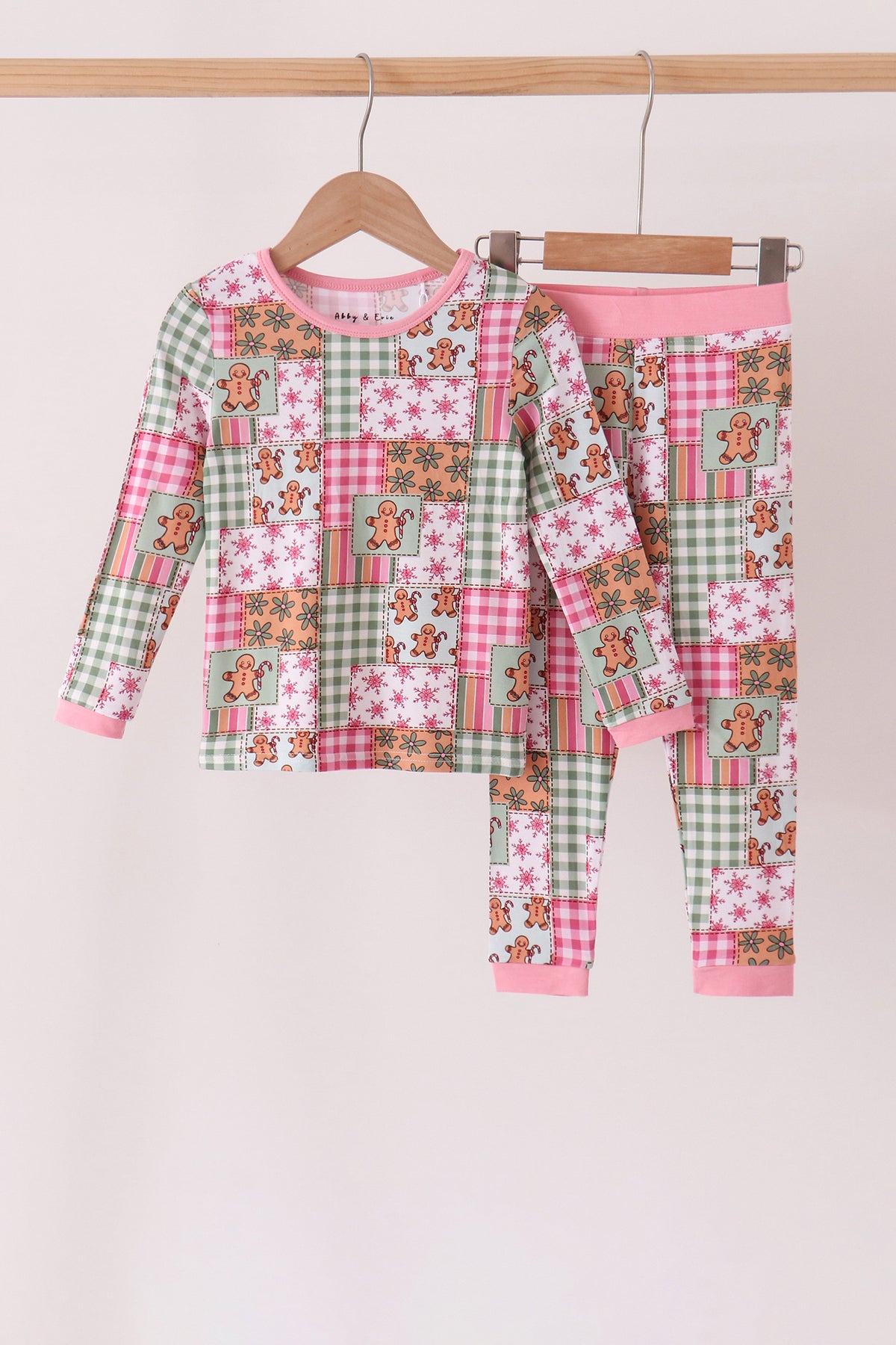 Pink Gingerbread Checkered Bamboo Pajama Set