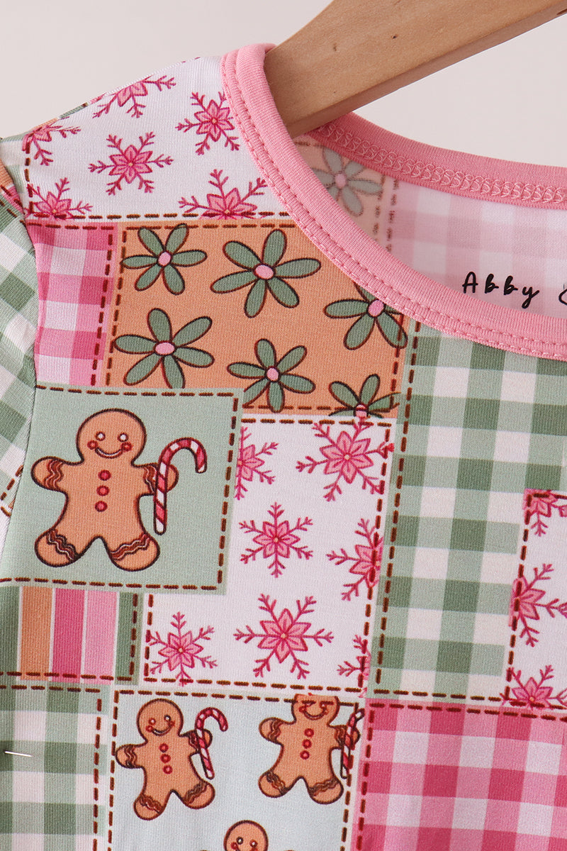 Pink Gingerbread Checkered Bamboo Pajama Set
