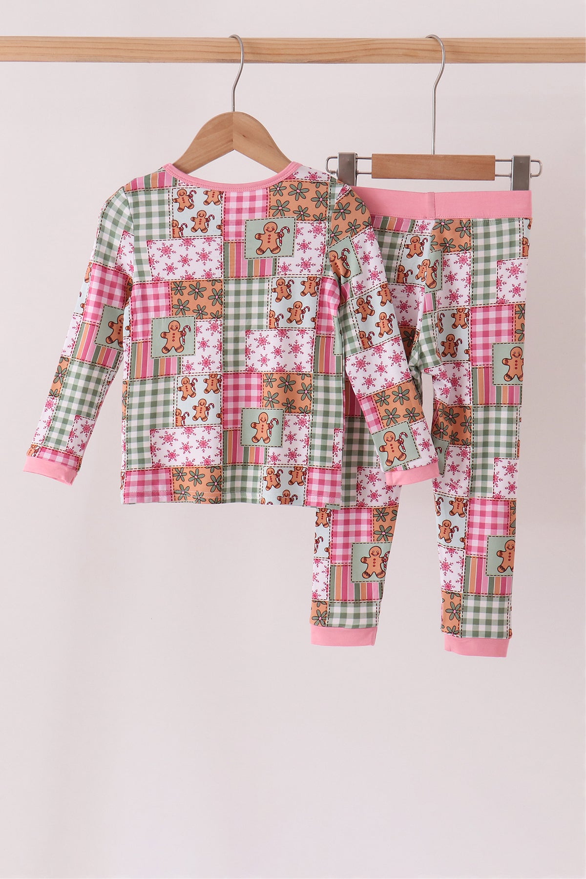 Pink Gingerbread Checkered Bamboo Pajama Set
