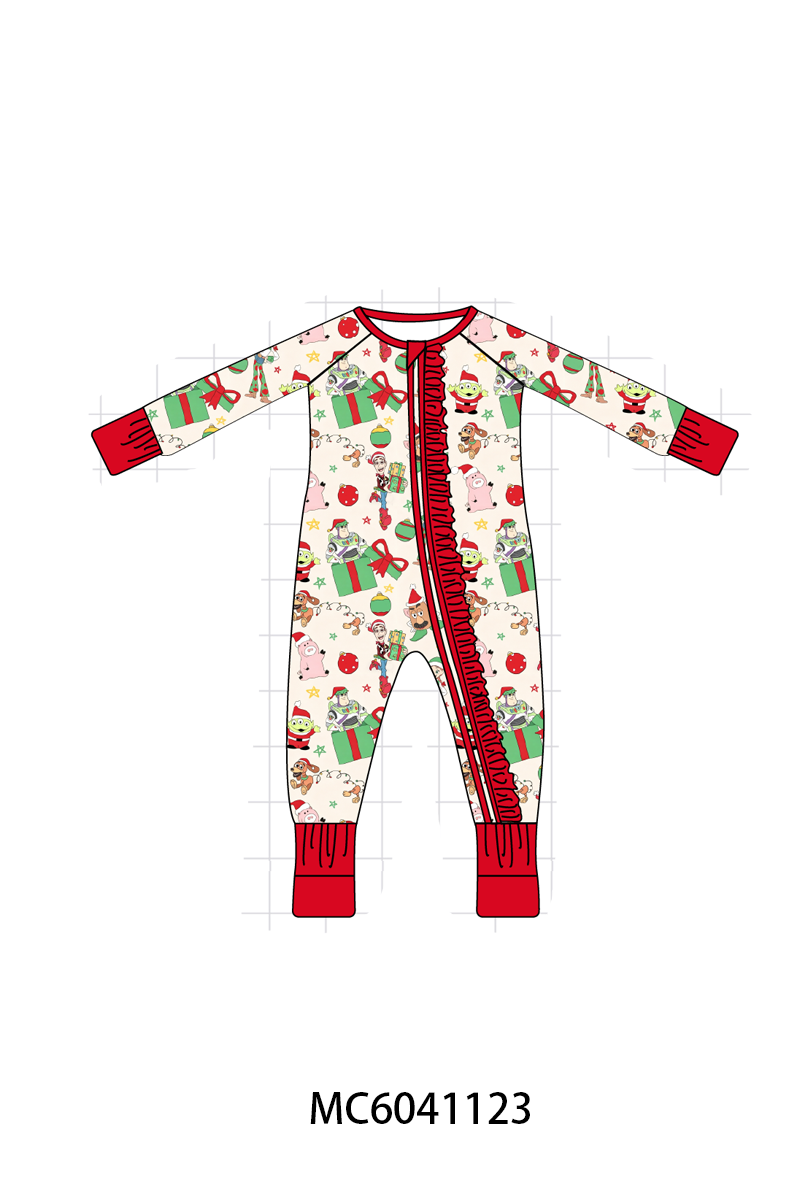 Red christmas toy story ruffle bamboo romper