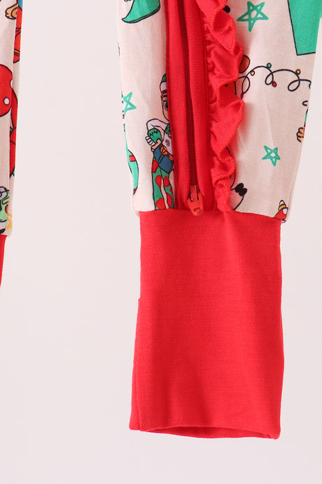 Red christmas toy story ruffle bamboo romper