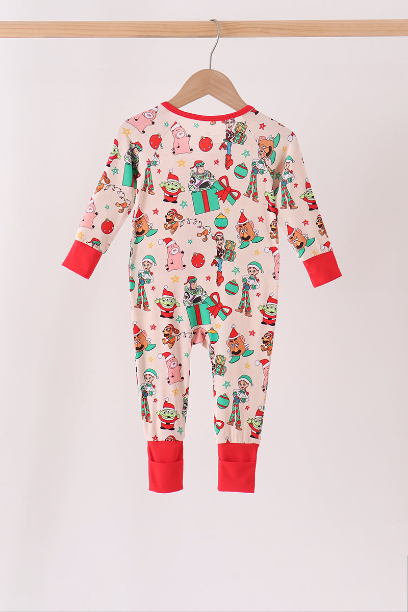 Red christmas toy story ruffle bamboo romper