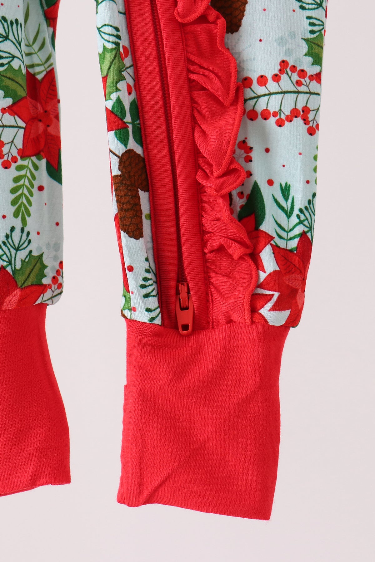 Red Floral Ruffle Zip Bamboo Romper