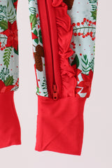 Red Floral Ruffle Zip Bamboo Romper