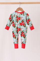 Red Floral Ruffle Zip Bamboo Romper