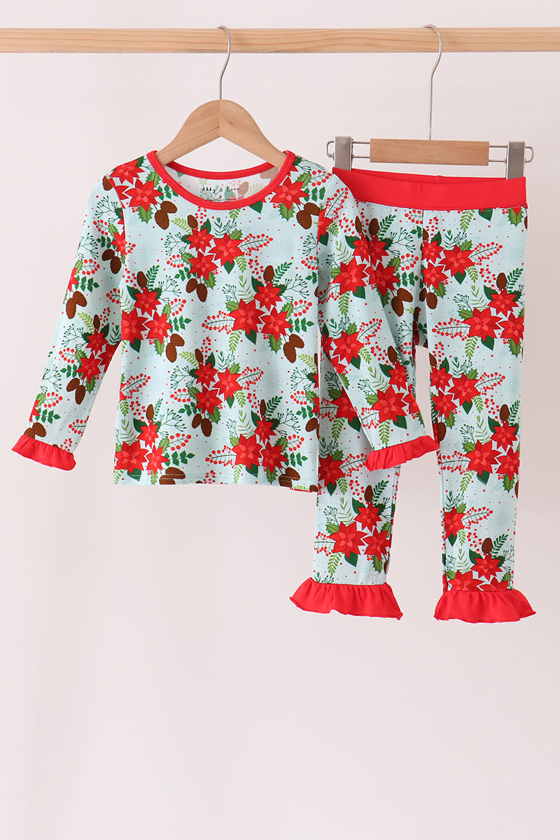 Red Floral Ruffle Bamboo Pajama Set