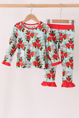 Red Floral Ruffle Bamboo Pajama Set