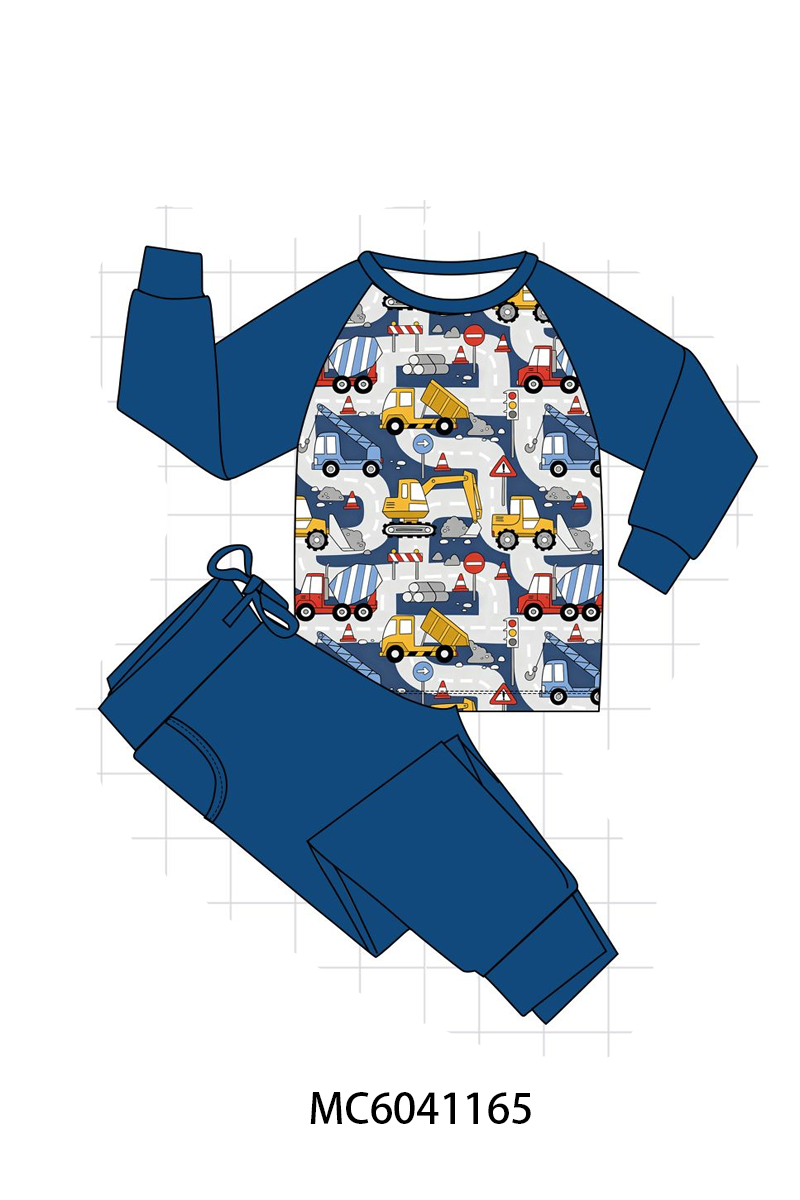 Navy Excavator Bamboo Pants Set