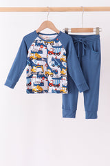 Navy Excavator Bamboo Pants Set