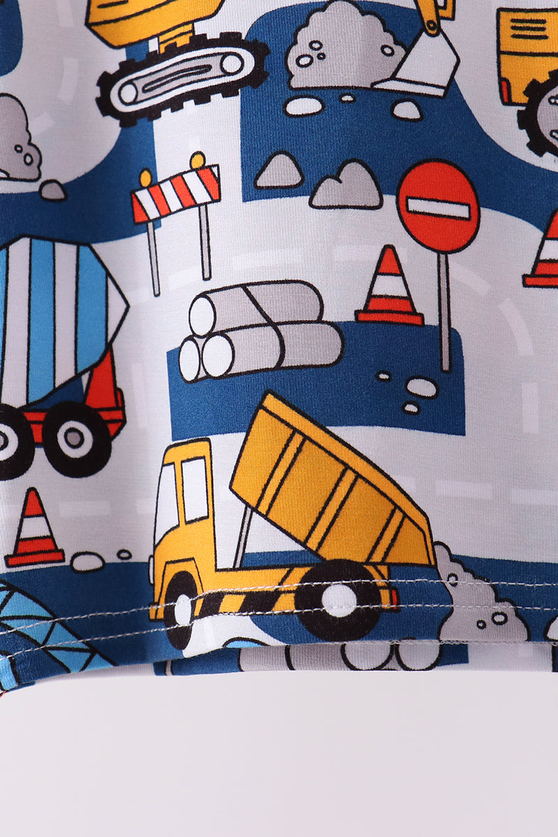 Navy Excavator Bamboo Pants Set