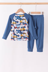 Navy Excavator Bamboo Pants Set