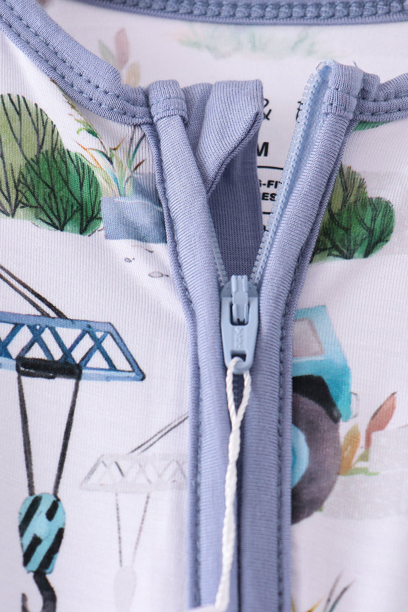 Blue Excavator Bamboo Romper