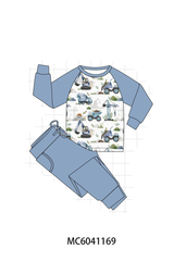 Blue Excavator Bamboo Pajama Set