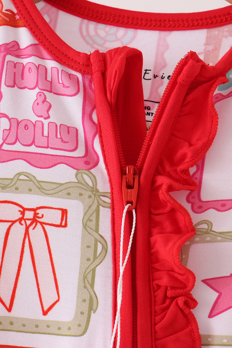 Red Santa Carousel Bamboo Romper