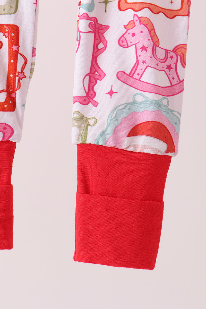 Red Santa Carousel Bamboo Romper
