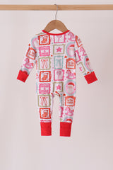 Red Santa Carousel Bamboo Romper