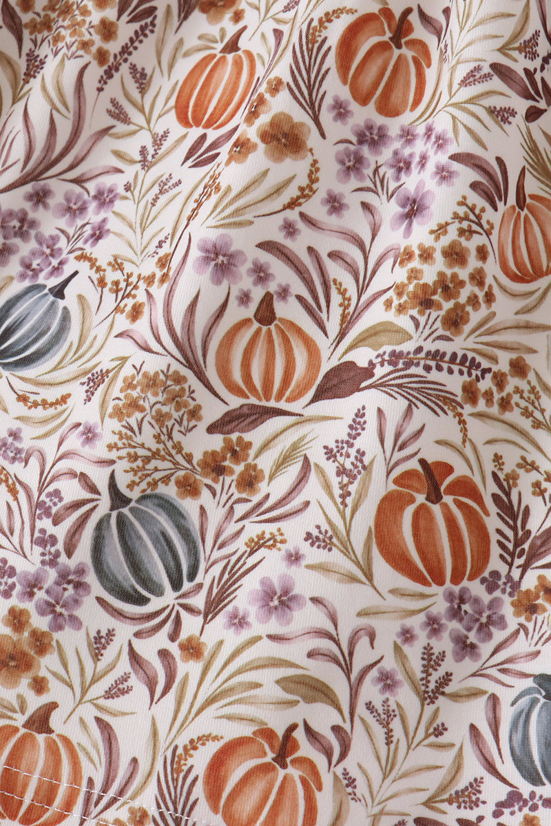 Pumpkin Embroidery Lace Ruffle pants set
