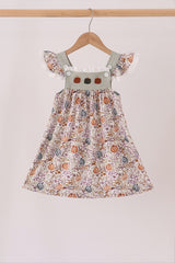 Pumpkin Embroidery Lace Ruffle Dress