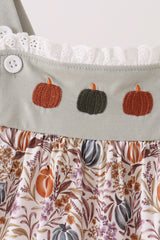 Pumpkin Embroidery Lace Ruffle Dress
