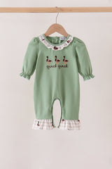 Green duck guack guack embroidery ruffle romper