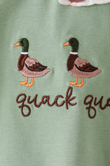 Green duck guack guack embroidery ruffle romper