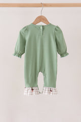 Green duck guack guack embroidery ruffle romper