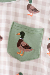 Green Duck Embroidery Gingham Bubble